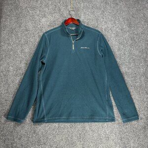 Eddie Bauer Sweater Mens  1/4 Zip Teal Fleece Knit Pullover Long Sleeve Logo